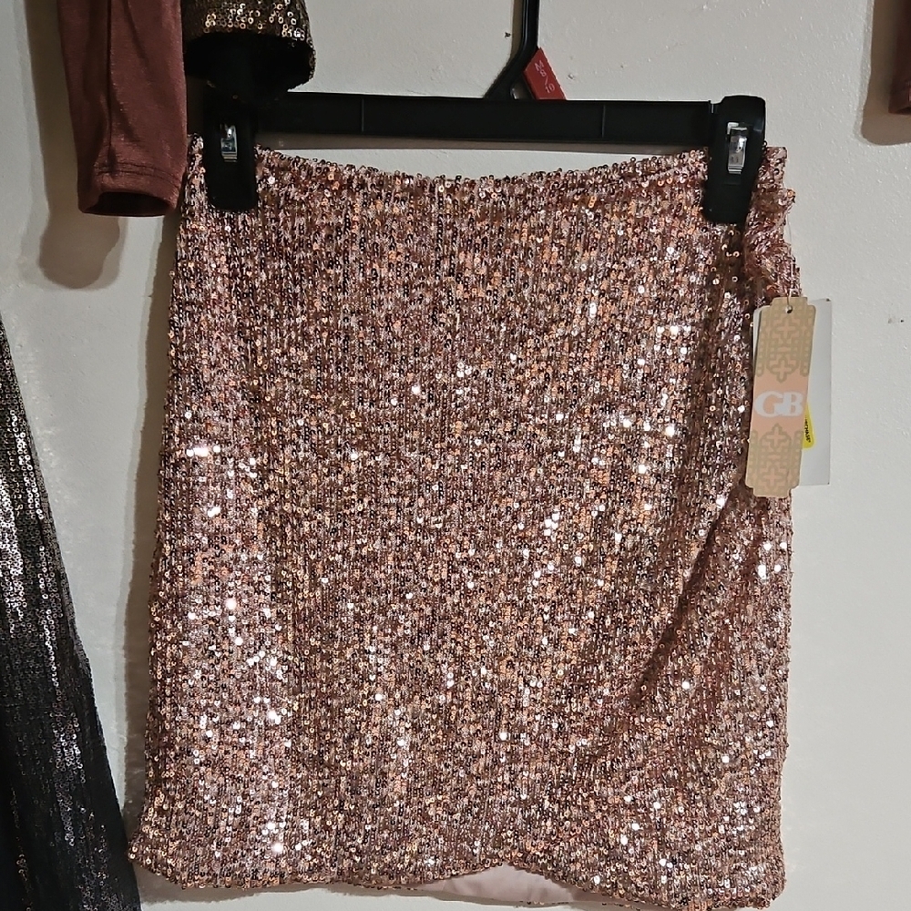 Sequin Skirt in Rose Gold